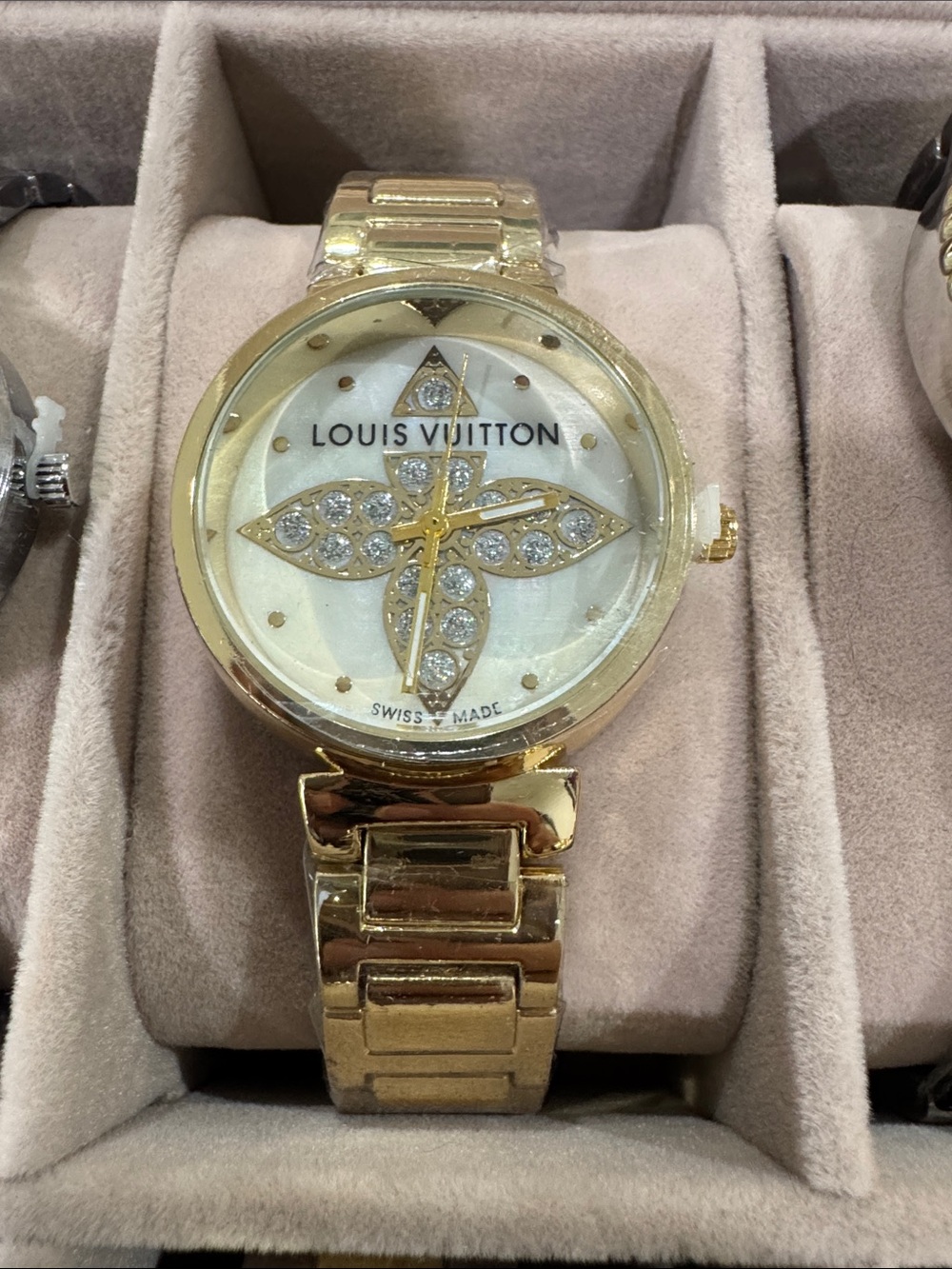 Gold-Tone Crystal Floral Motif Women's Watch